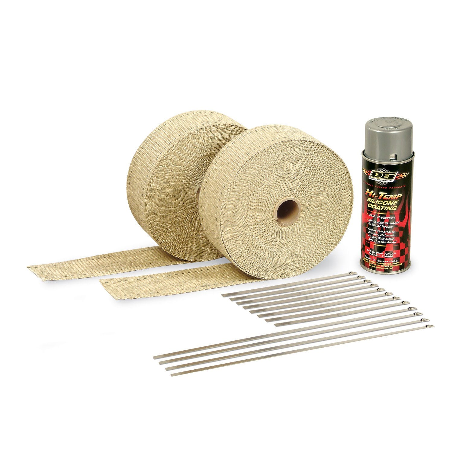 Design Engineering, Inc. 10112 Exhaust Wrap Kit - with Tan Wrap and Aluminum HT Silicone Coating