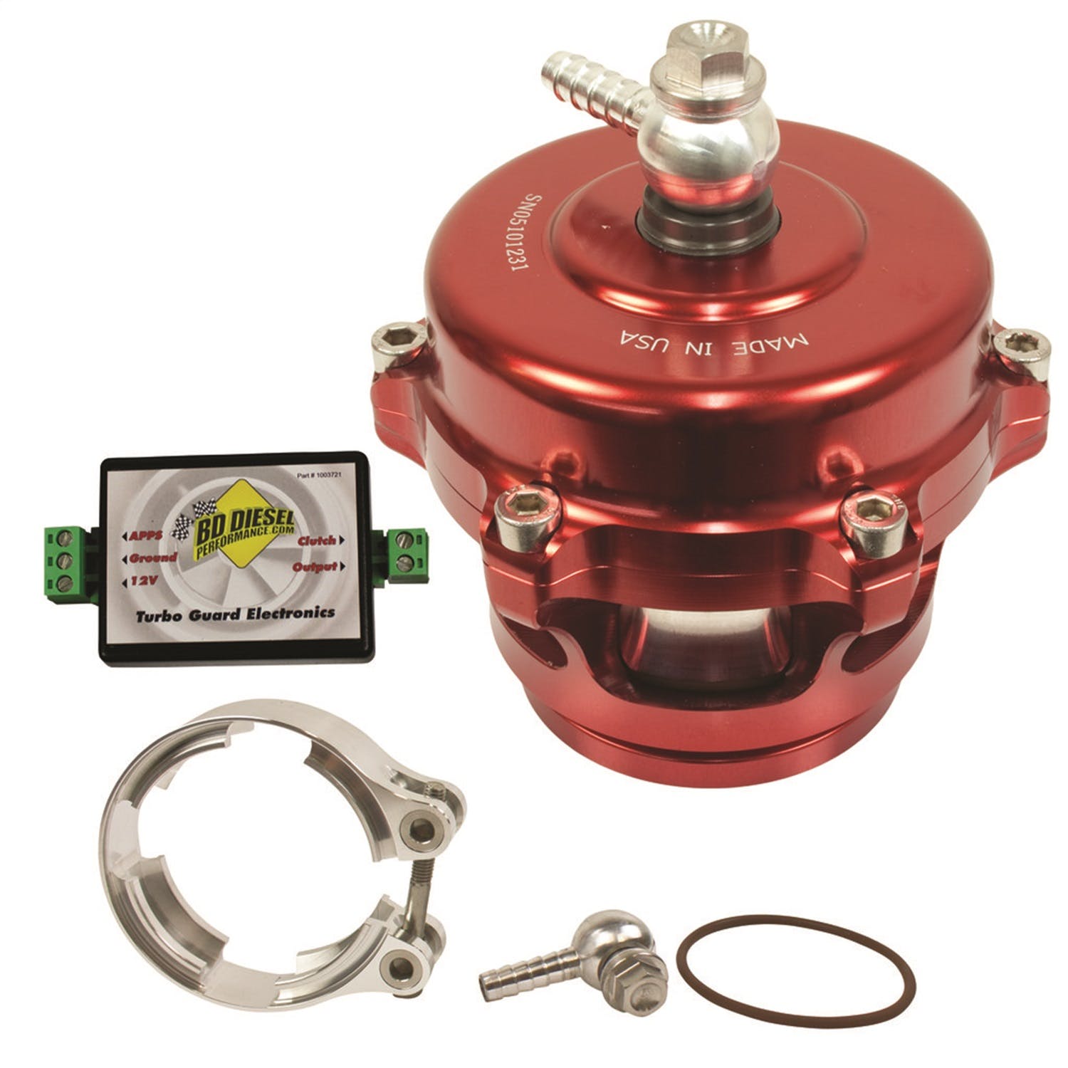 BD Diesel Performance 1047250SR Turbo Guard Kit-Steel Adapter/Red Valve
