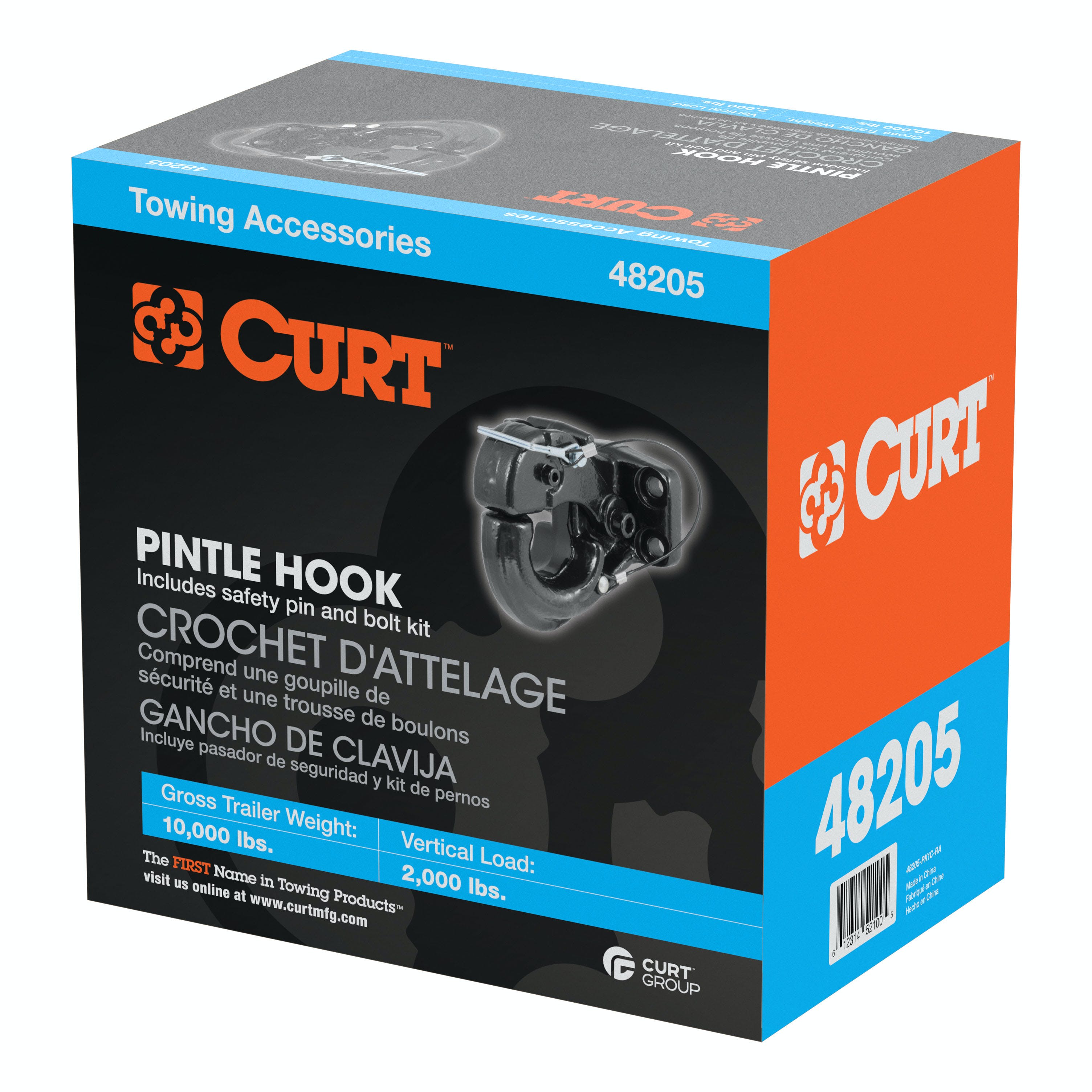 CURT 48205 Pintle Hook (10,000 lbs., 2-1/2 or 3 Lunette Rings)