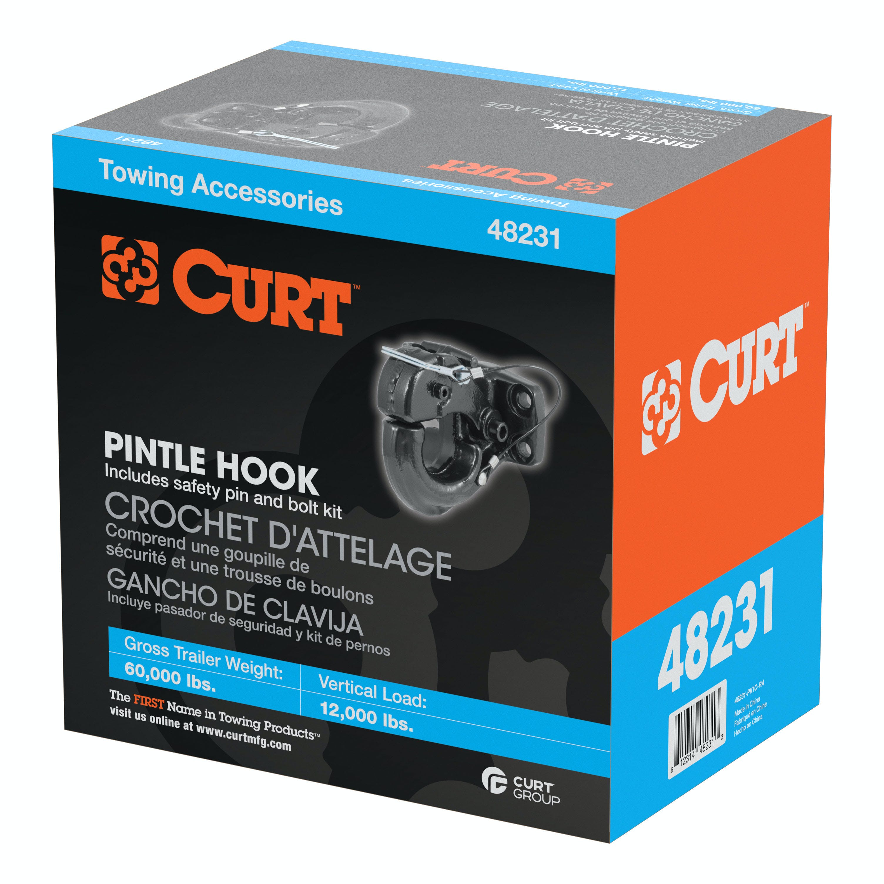 CURT 48231 Pintle Hook (60,000 lbs., 2-1/2 or 3 Lunette Rings)