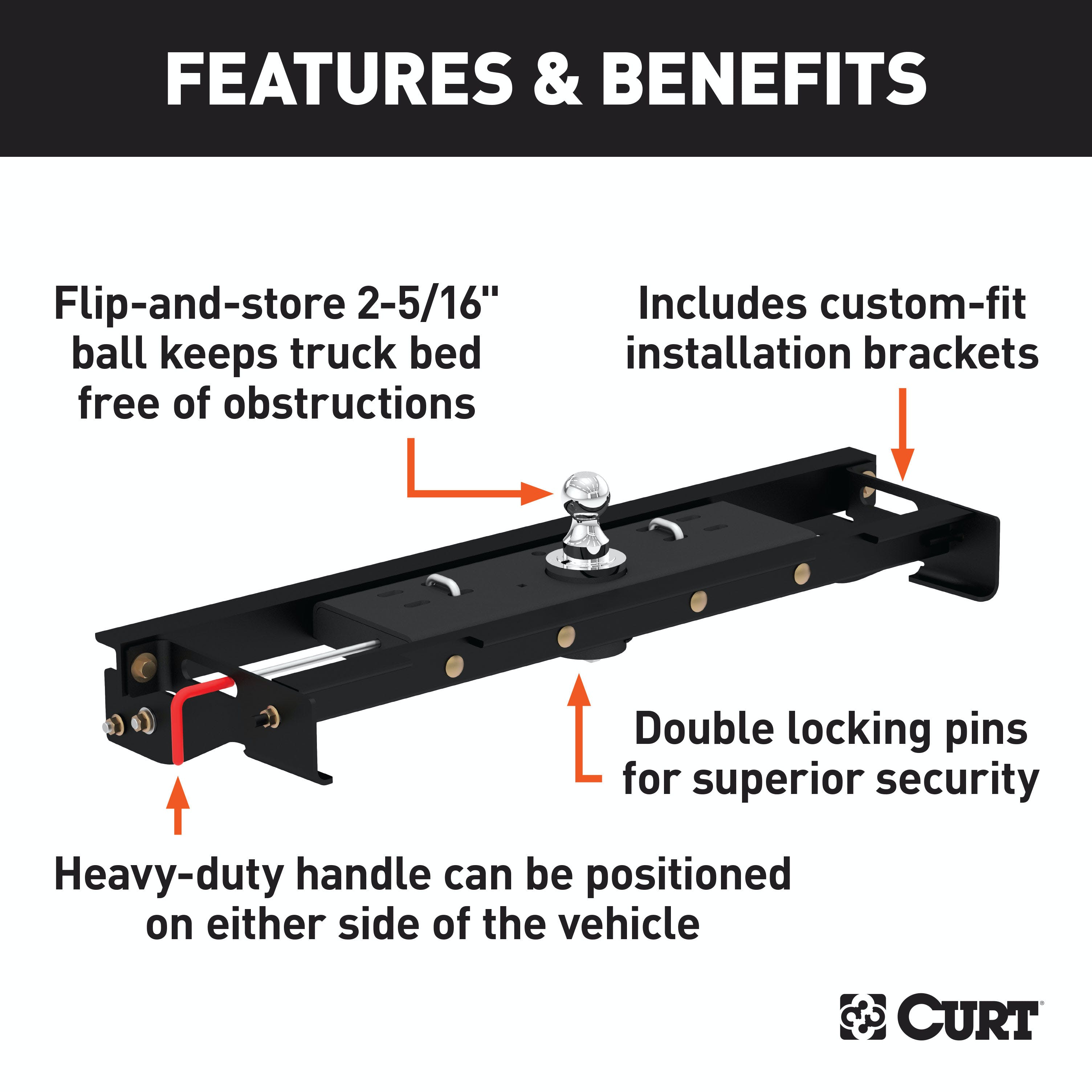 CURT 60721 Double Lock Gooseneck Hitch Kit with Brackets, Select Ford F-150