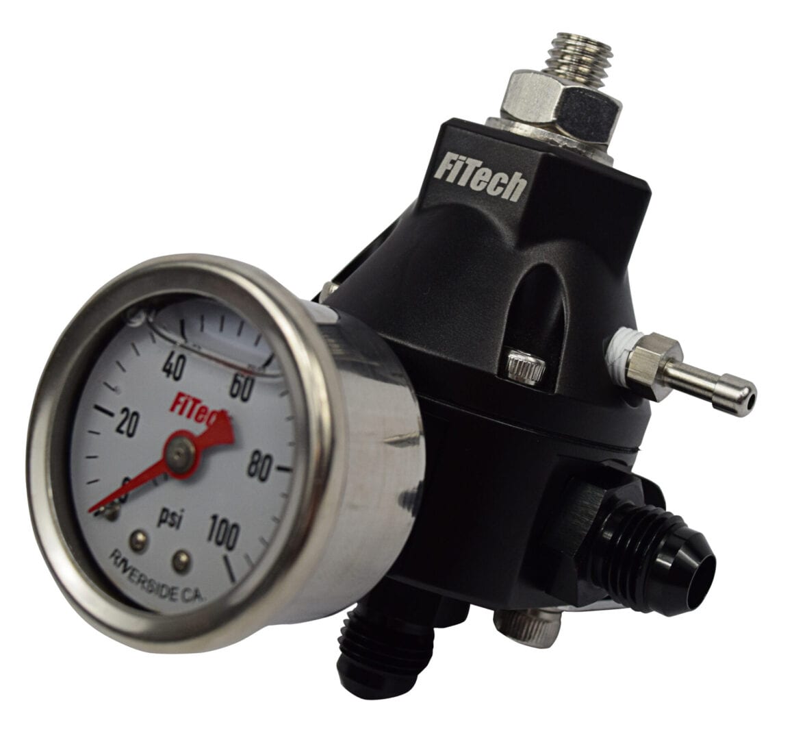FiTech 54001 Single Output Fuel Pressure Regulator with gauge and fittings