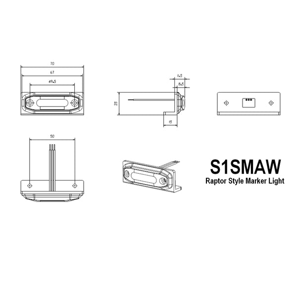 BrightSource Amber / White Raptor Style LED Marker Light - Pro Pack (3) S1SMAW3
