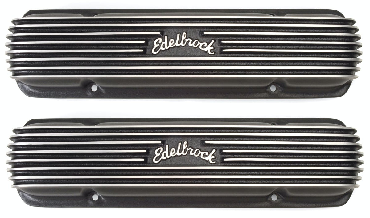 Edelbrock 41303 V/C CLASSIC FINNED ALUM PONTIAC BLK TEXTURE POWDER COAT FINISH