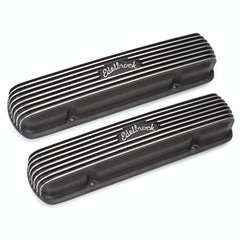Edelbrock 41303 V/C CLASSIC FINNED ALUM PONTIAC BLK TEXTURE POWDER COAT FINISH