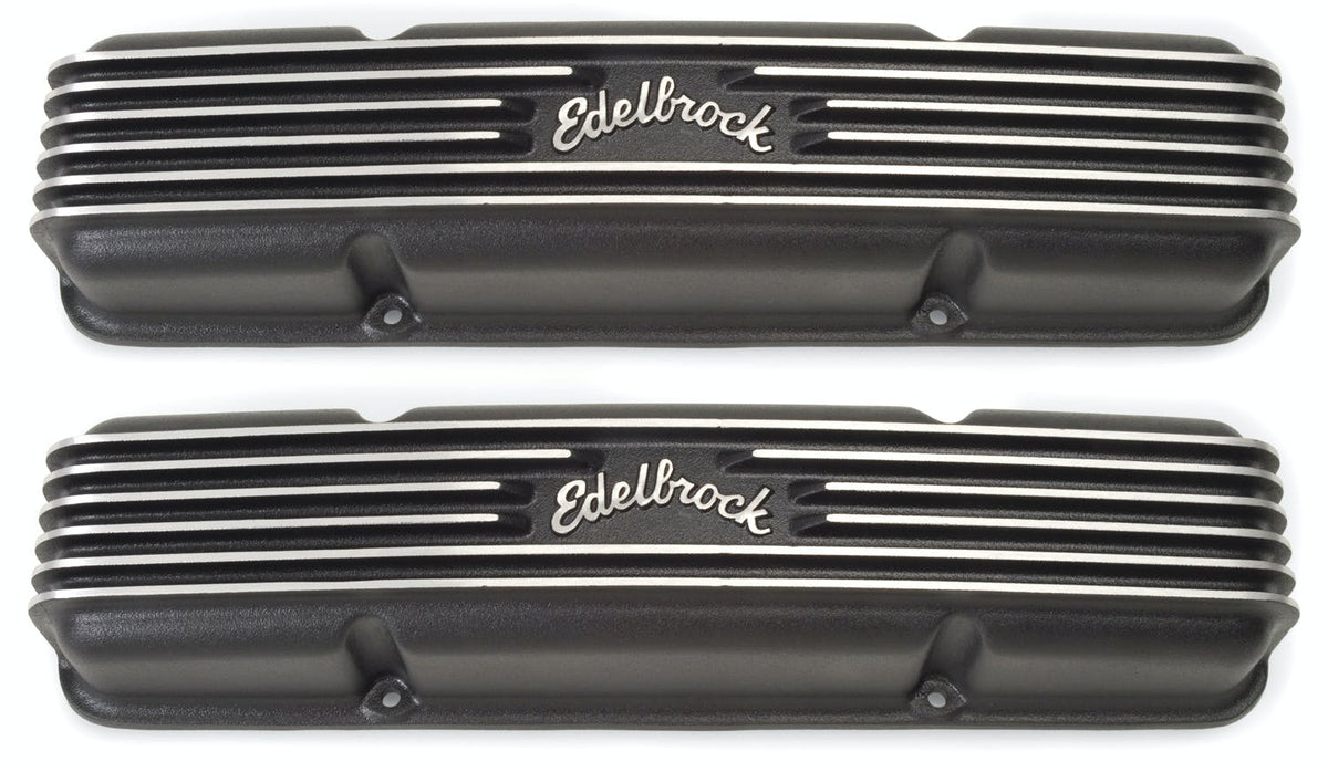 Edelbrock 41453 V/C CLASSIC FINNED ALUM SBC BLK POWDER COATED TEXTURE FINISH