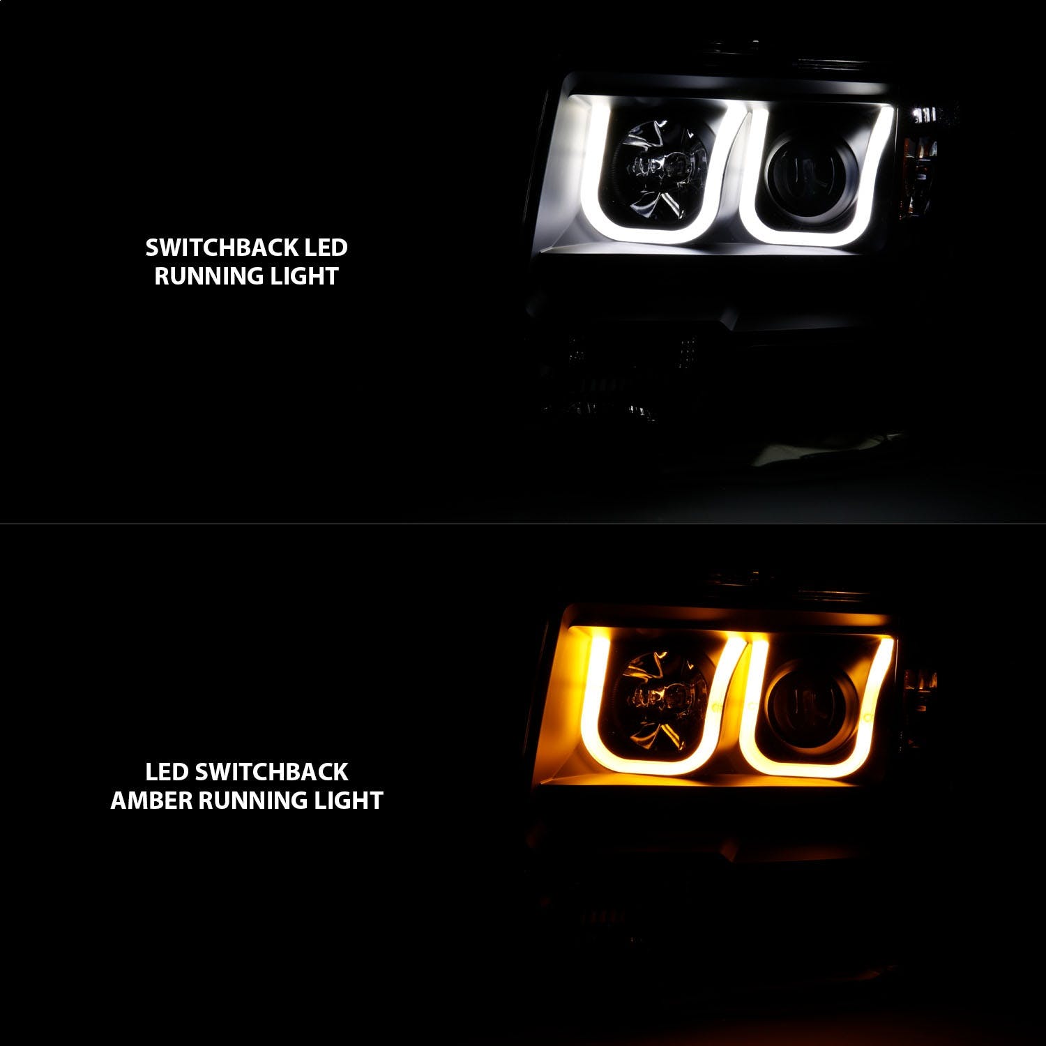 AnzoUSA 111383 Projector Headlights with U-Bar Switchback Black with Amber