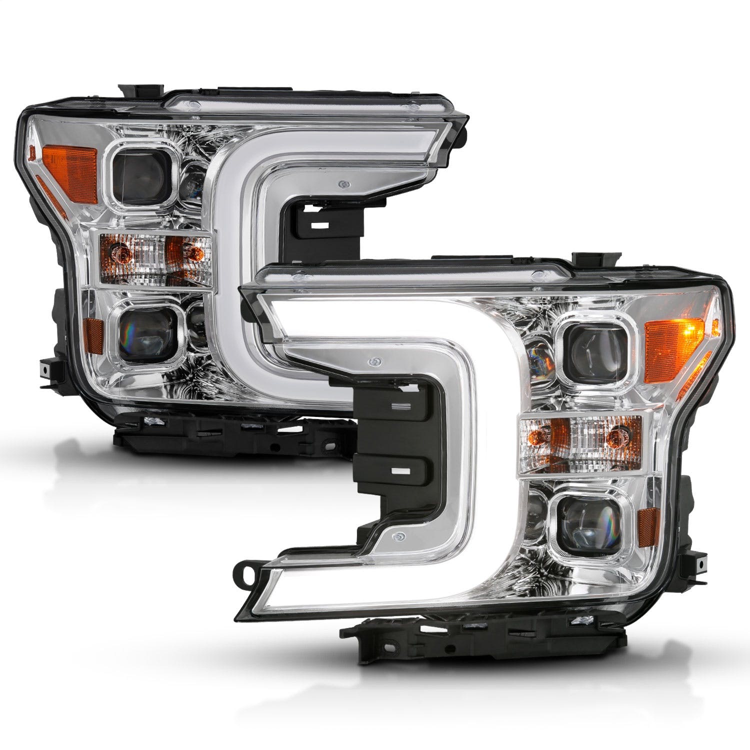 AnzoUSA 111401 LED Projector Headlights Plank Style Chrome with Switchback Amber Signal