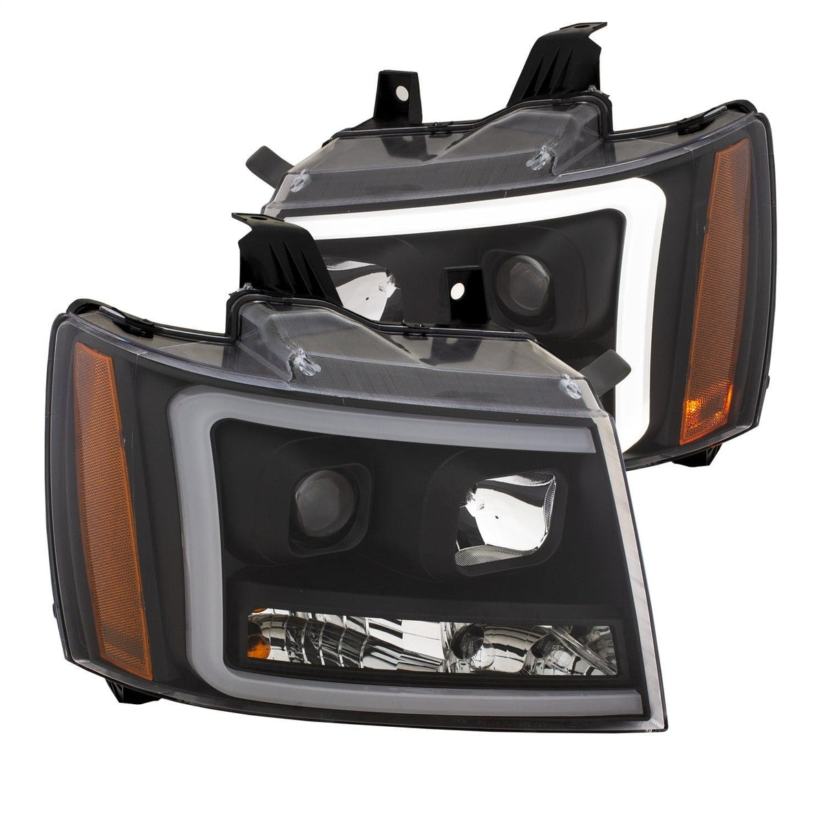 AnzoUSA 111402 Projector Headlights with Plank Style Switchback Black with Amber