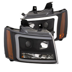 AnzoUSA 111402 Projector Headlights with Plank Style Switchback Black with Amber