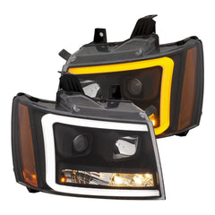 AnzoUSA 111402 Projector Headlights with Plank Style Switchback Black with Amber