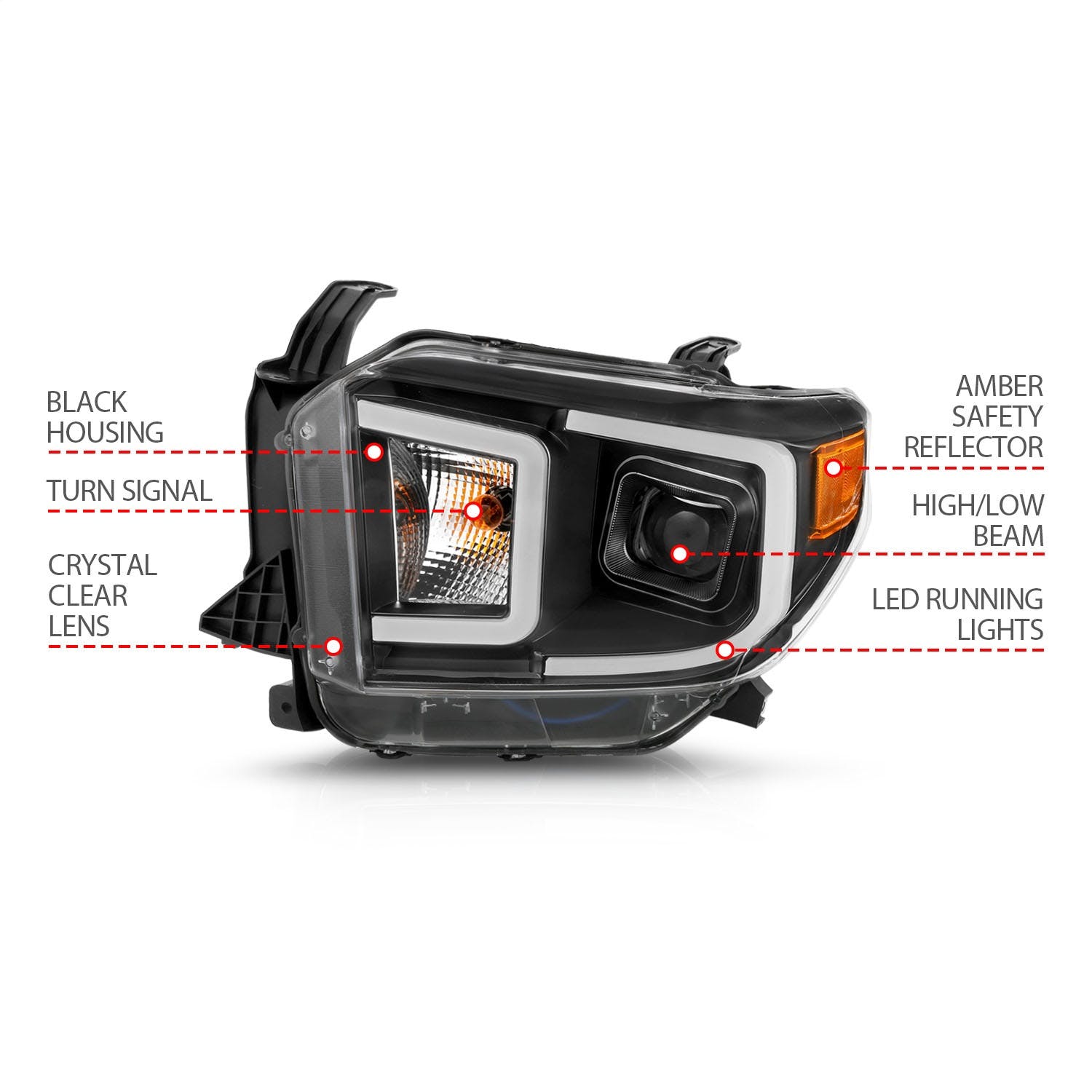 AnzoUSA 111414 Projector Headlights with Plank Style Switchback Black with Amber