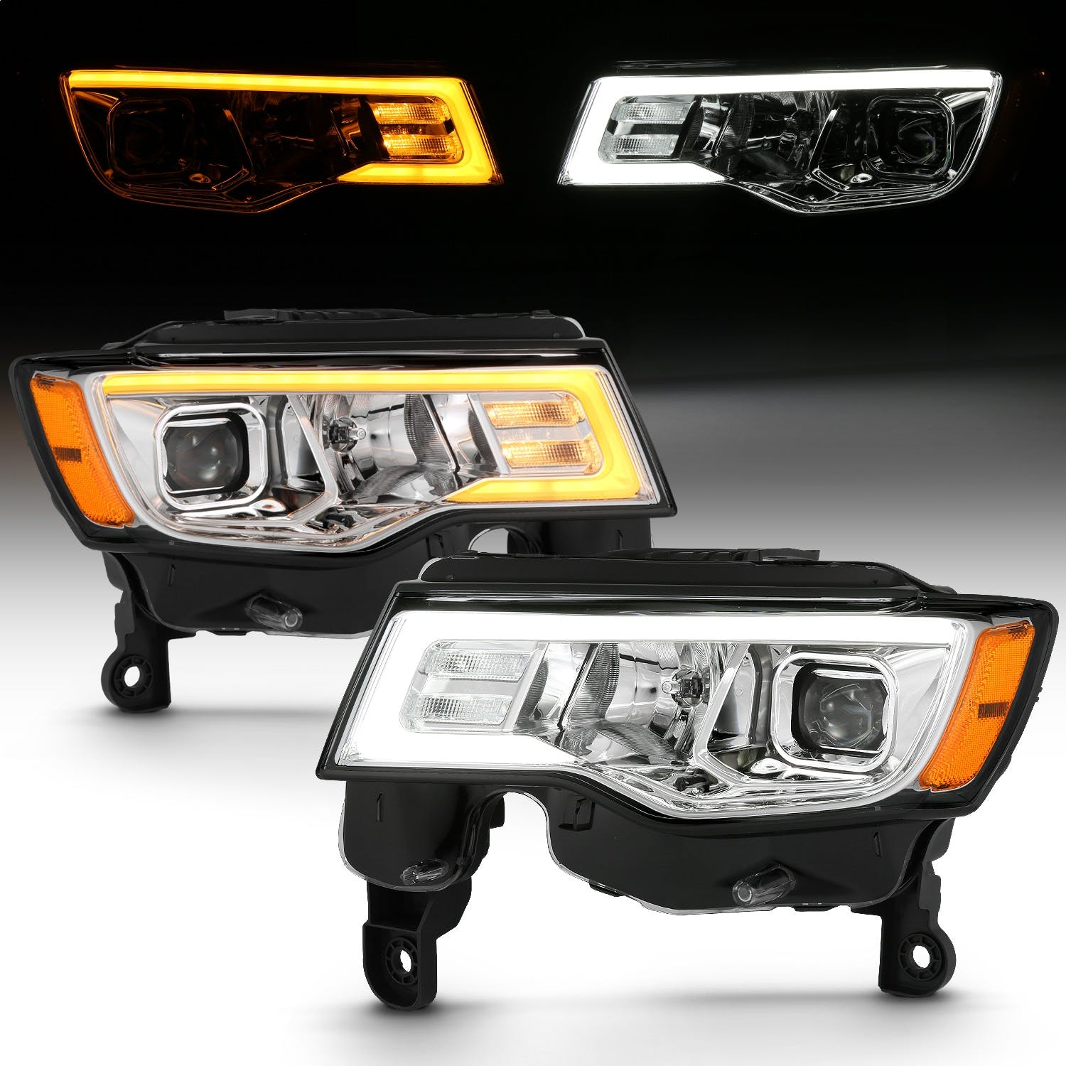 AnzoUSA 111419 Projector Headlights with Plank Style Switchback Chrome with Amber