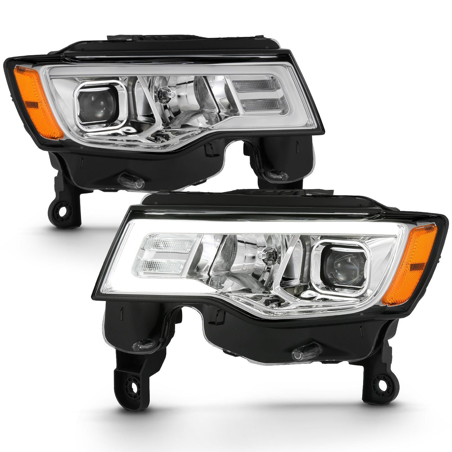 AnzoUSA 111419 Projector Headlights with Plank Style Switchback Chrome with Amber