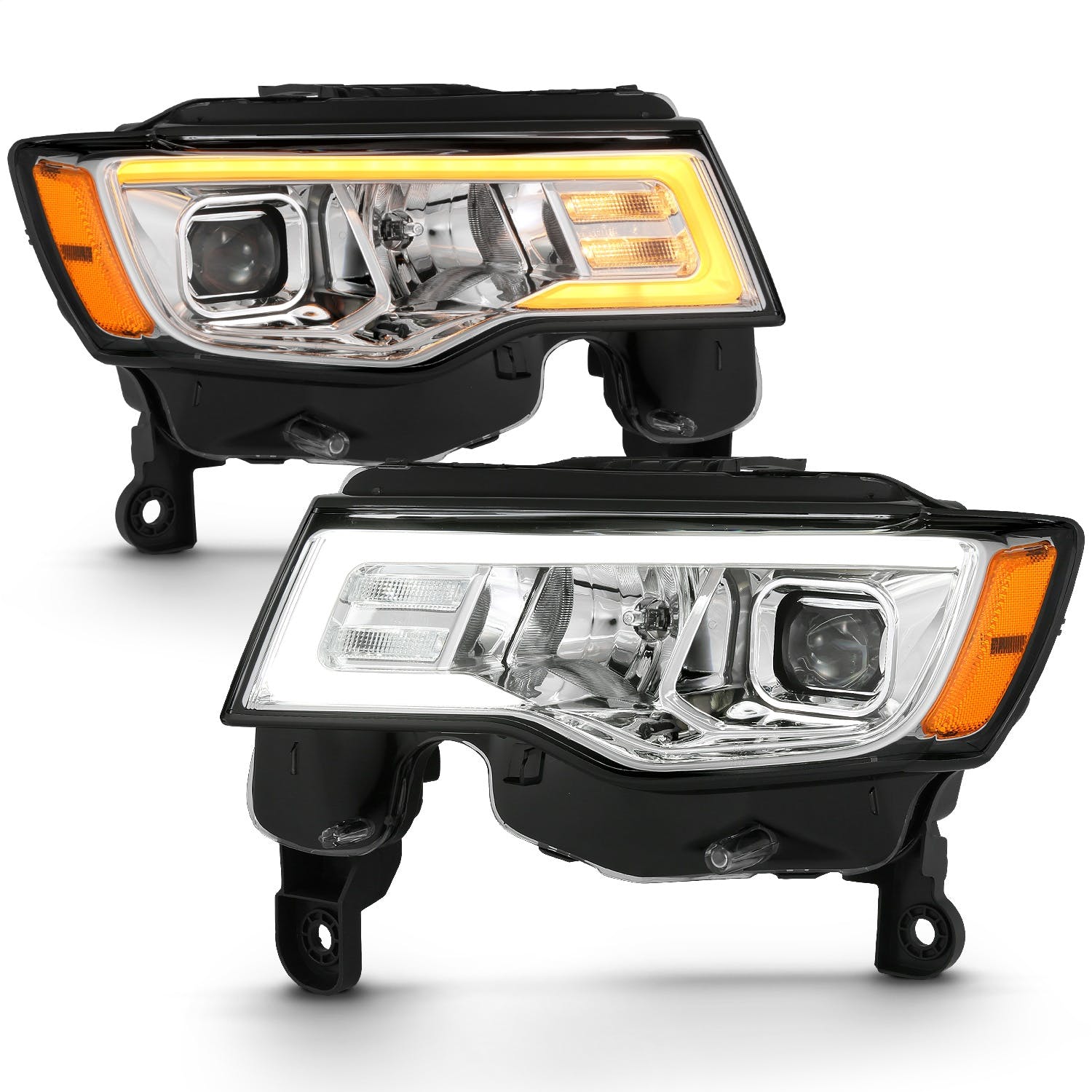 AnzoUSA 111419 Projector Headlights with Plank Style Switchback Chrome with Amber