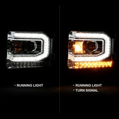 AnzoUSA 111486 Projector Headlight Plank Style Chrome, Sequential Amber Signal, HID Compatible