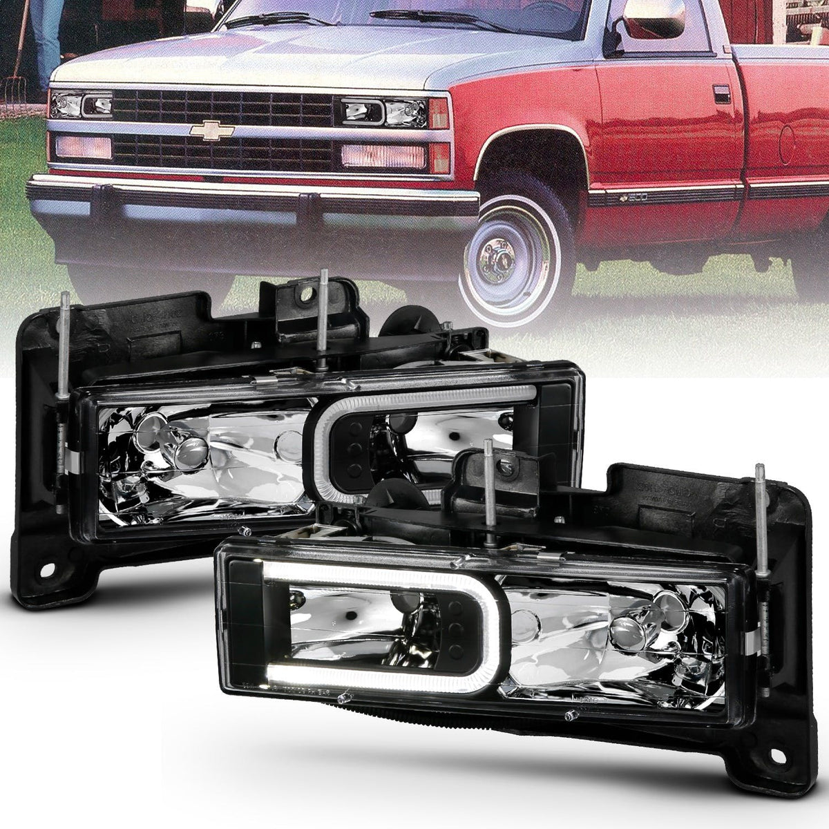 AnzoUSA 111498 Crystal Headlights With Light Bar Black Housing