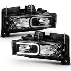 AnzoUSA 111498 Crystal Headlights With Light Bar Black Housing