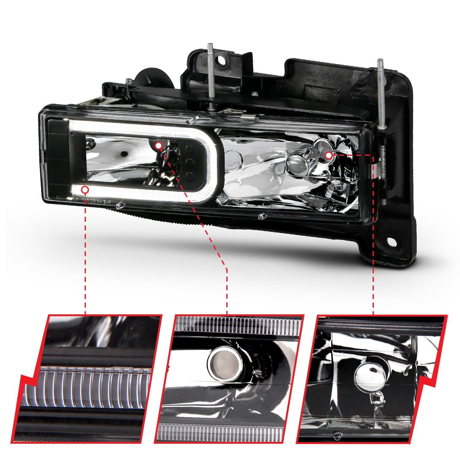 AnzoUSA 111498 Crystal Headlights With Light Bar Black Housing