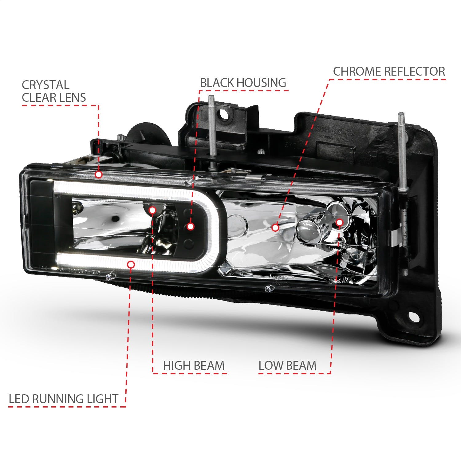 AnzoUSA 111498 Crystal Headlights With Light Bar Black Housing