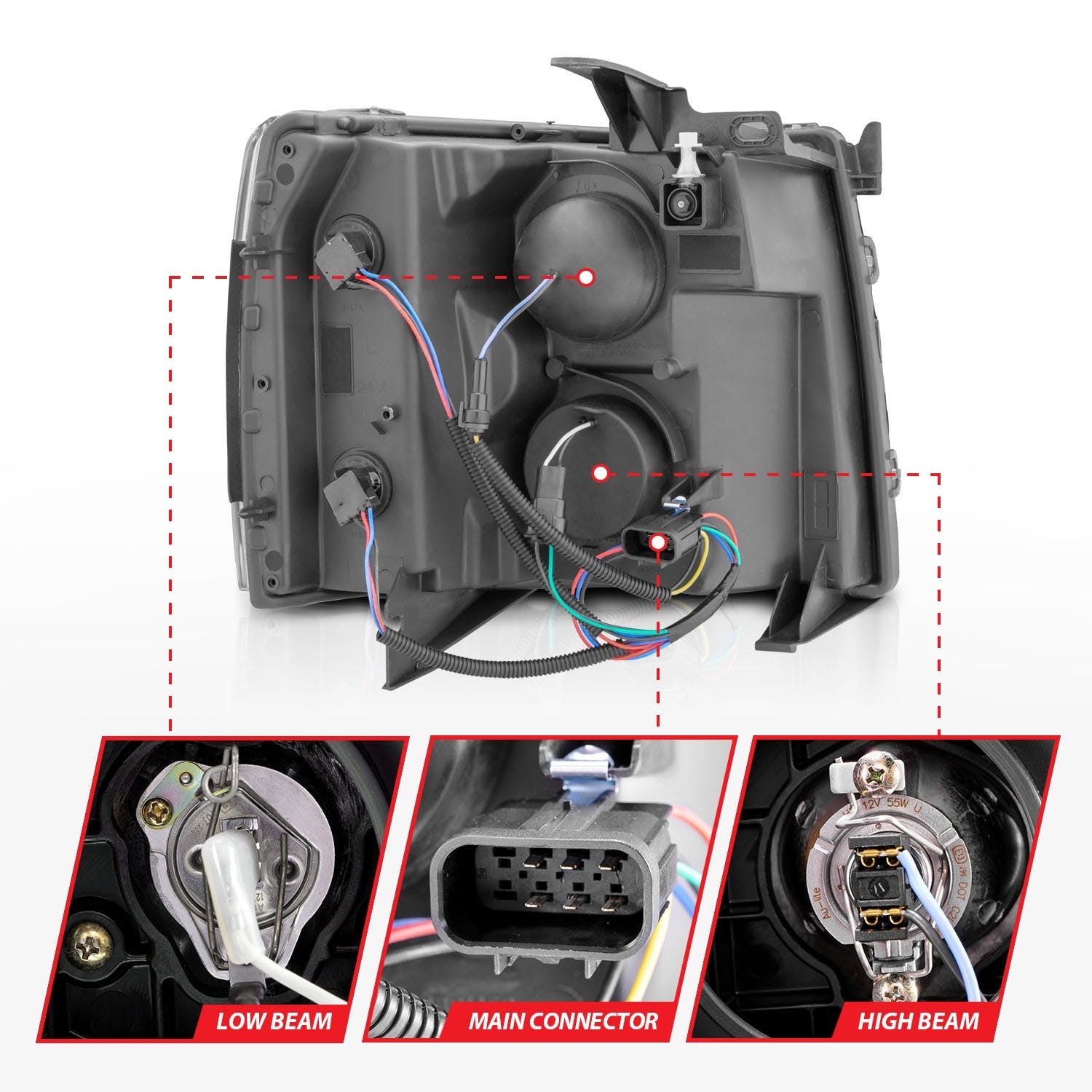 AnzoUSA 111545 Projector with Light Bar Black Housing with Sequential