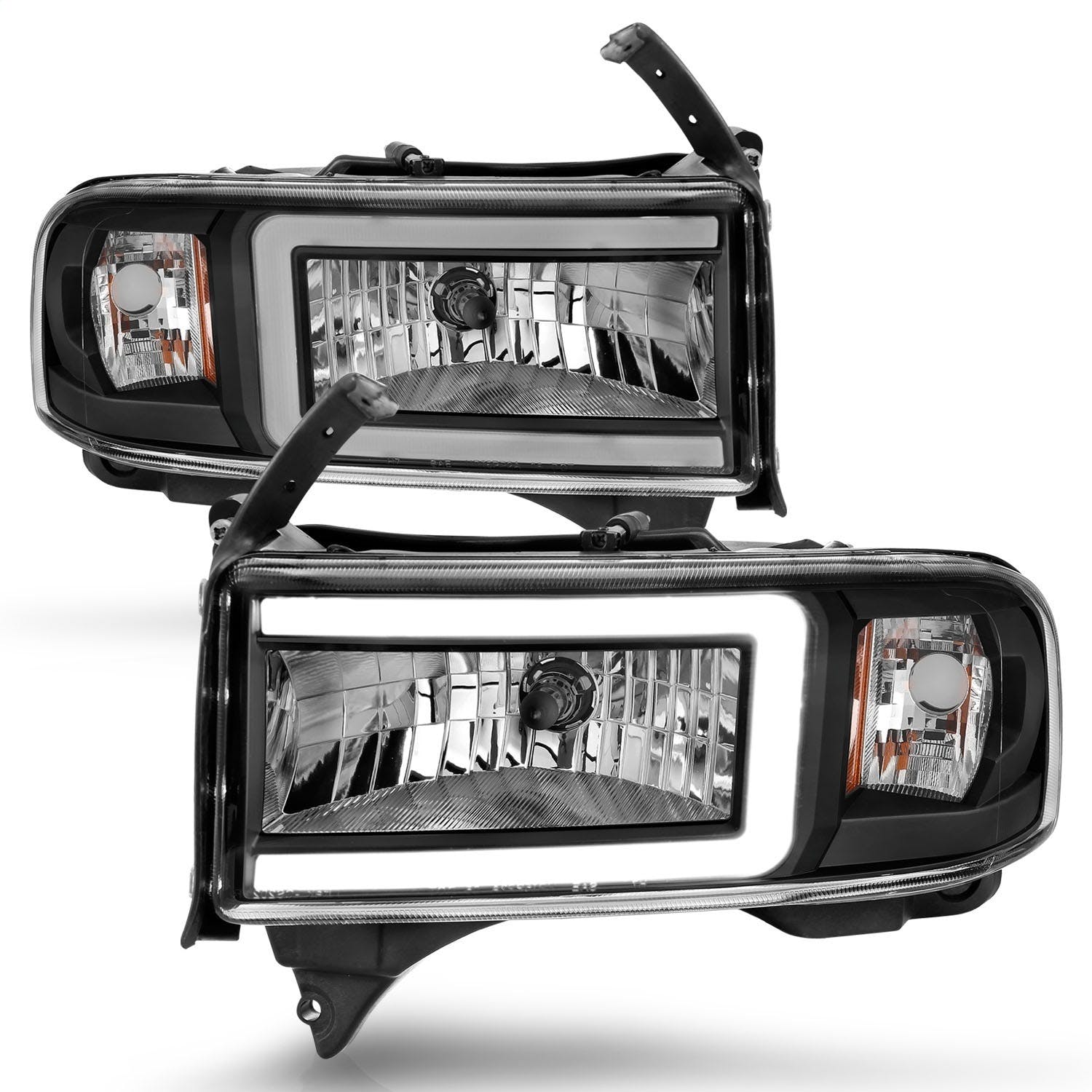 AnzoUSA 111554 Crystal Headlights with Light Bar Black Housing