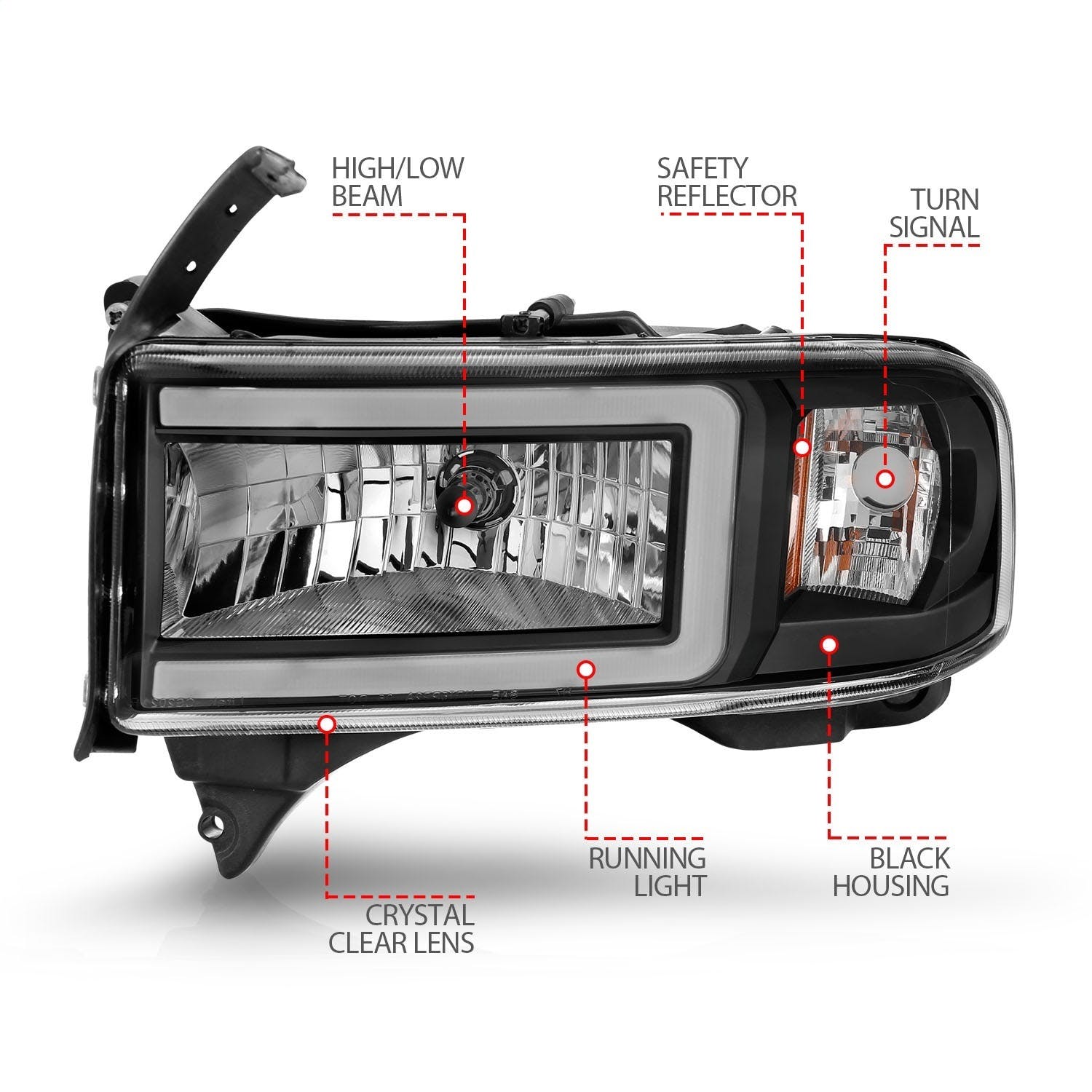 AnzoUSA 111554 Crystal Headlights with Light Bar Black Housing