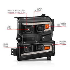 AnzoUSA 111566-L CHEVY SILVERADO 1500 19-22 FULL LED PROJECTOR PLANK STYLE HEADLIGHTS SEQUENTIAL SIGNAL BLACK W/ INITIATION FEATURE LEFT SIDE ONLY FOR HALOGEN MODELS ONLY