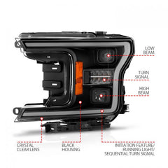 AnzoUSA 111570 FORD F-150 18-20 FULL LED PROJECTOR BLACK HEADLIGHTS W/ INITIATION FEATURE and SEQUENTIAL SIGNAL DOES NOT FIT MODELS WITH LED SYSTEM