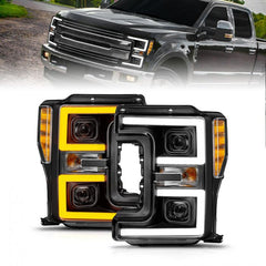AnzoUSA 111577 FORD F-250/F-350/F-450 SUPER DUTY 17-19 FULL LED PROJECTOR SWITCHBACK PLANK HEADLIGHTS BLACK