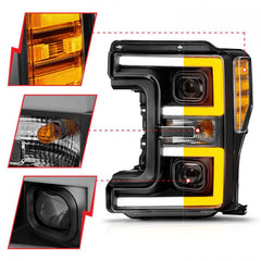 AnzoUSA 111577 FORD F-250/F-350/F-450 SUPER DUTY 17-19 FULL LED PROJECTOR SWITCHBACK PLANK HEADLIGHTS BLACK