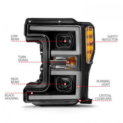 AnzoUSA 111577 FORD F-250/F-350/F-450 SUPER DUTY 17-19 FULL LED PROJECTOR SWITCHBACK PLANK HEADLIGHTS BLACK