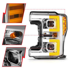 AnzoUSA 111578 FORD F-250/F-350/F-450 SUPER DUTY 17-19 FULL LED PROJECTOR SWITCHBACK PLANK HEADLIGHTS CHROME