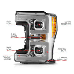 AnzoUSA 111578 FORD F-250/F-350/F-450 SUPER DUTY 17-19 FULL LED PROJECTOR SWITCHBACK PLANK HEADLIGHTS CHROME