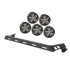 Rugged Ridge 11232.14 Hood Light Bar Kit; Textured Black; 5 Round LEDs; 07-17 Jeep Wrangler