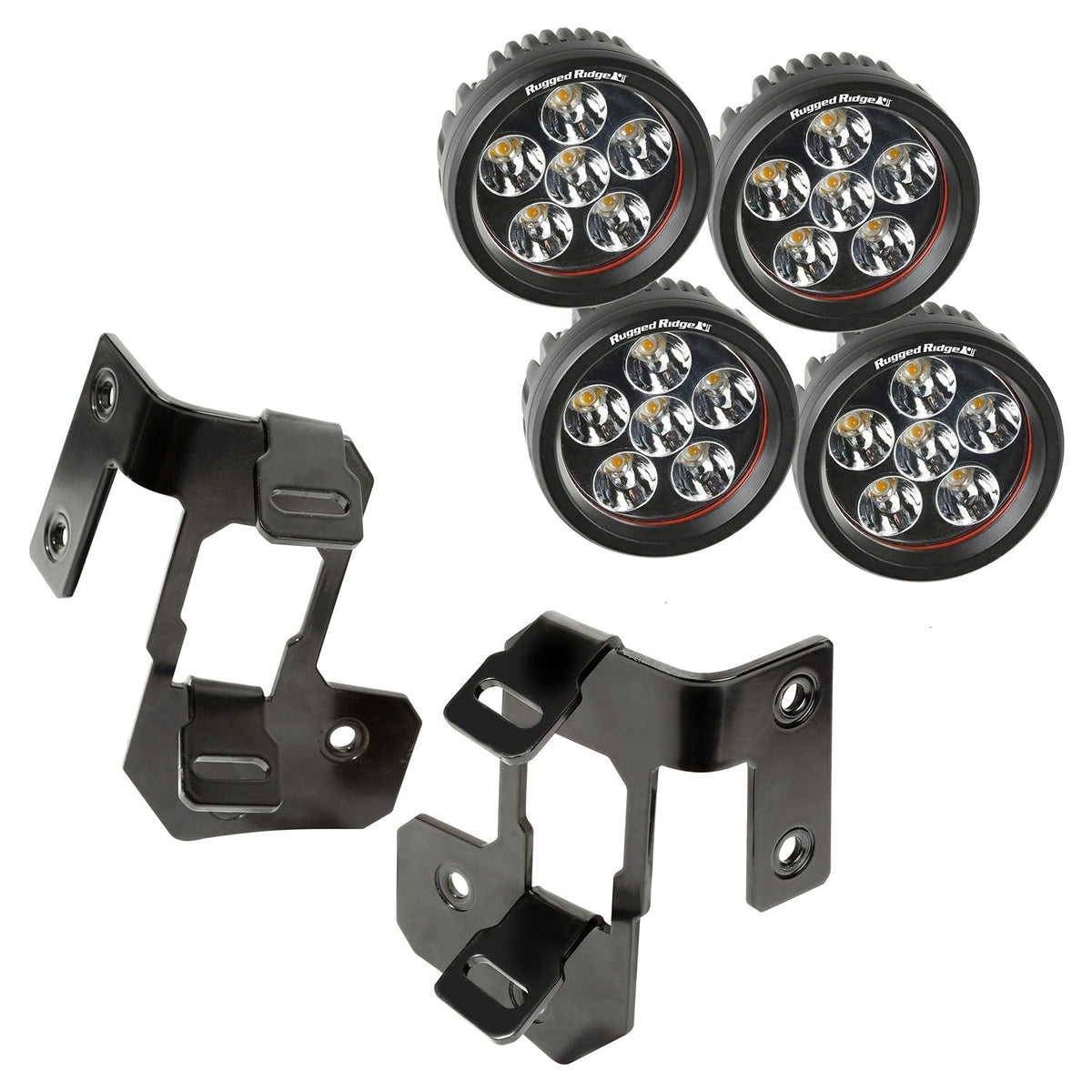 Rugged Ridge 11232.32 A-Pillar Light Mount Kit, Semi-Gloss Black, Round LED