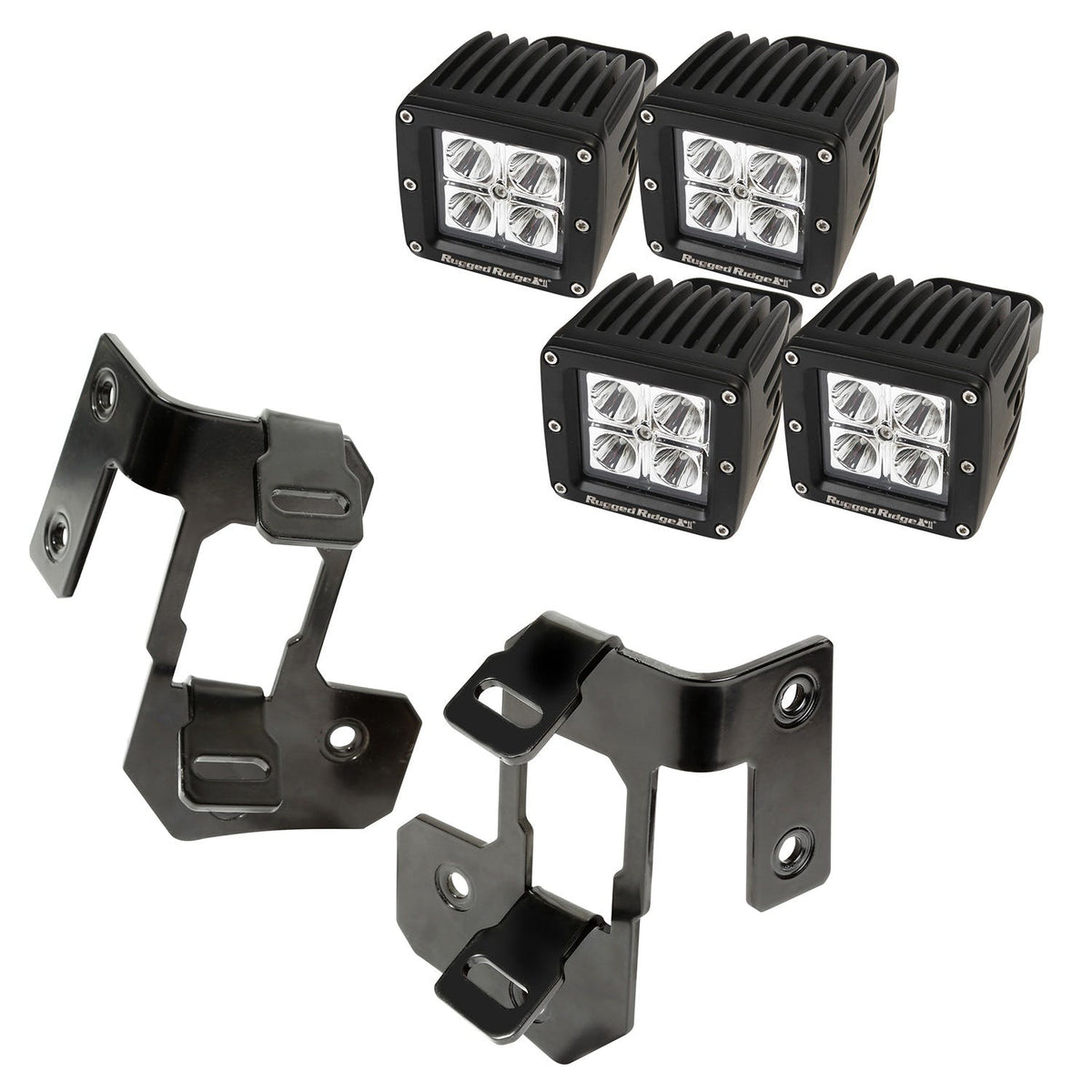 Rugged Ridge 11232.33 A-Pillar Light Mount Kit, Semi-Gloss Black, Square LED