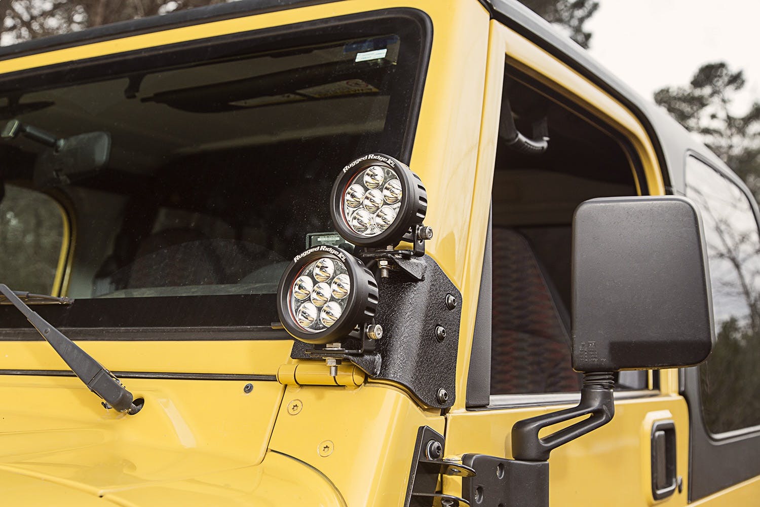 Rugged Ridge 11232.37 Dual A-Pillar LED Kit; 3.5in. Round Lights; 97-06 Jeep Wrangler TJ/LJ