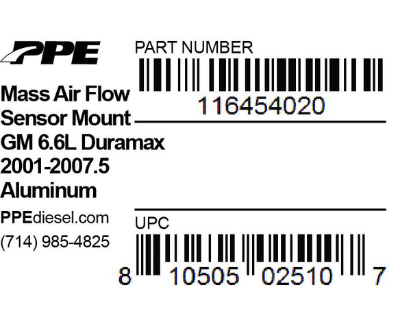 PPE Diesel LBZ/LLY/LB7 Mass Airflow Sensor Block Weld On Aluminum  116454020