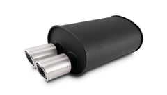 Vibrant Performance - 12315- STREETPOWER FLAT BLACK Oval Muffler with Dual 304SS Brushed Tips; Inlet ID: 2.50 in (63.5mm) Tip OD: 3.00 in (76.2mm); Muffler Body Size: 9.5 inW x 6.75 inH x 15 inL; Tip Location: Offset Bottom