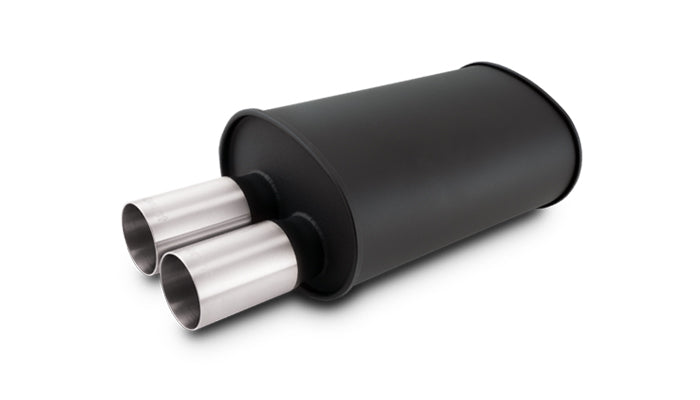 Vibrant Performance - 12325- STREETPOWER FLAT BLACK Oval Muffler with Dual 304SS Brushed Tips; Inlet ID: 2.50 in (63.5mm) Tip OD: 3.00 in (76.2mm); Muffler Body Size: 9.5 inW x 6.75 inH x 15 inL; Tip Location: Offset Bottom