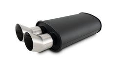 Vibrant Performance - 12331- STREETPOWER FLAT BLACK Oval Muffler with Dual 304SS Brushed Tips; Inlet ID: 3.00 in (76.2mm) Tip OD: 3.00 in (76.2mm); Muffler Body Size: 9 inW x 5 inH x 15 inL; Tip Location: Center of End Cap