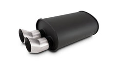 Vibrant Performance - 12335- STREETPOWER FLAT BLACK Oval Muffler with Dual 304SS Brushed Tips; Inlet ID: 2.50 in (63.5mm) Tip OD: 3.00 in (76.2mm); Muffler Body Size: 9.5 inW x 6.75 inH x 15 inL; Tip Location: Offset Bottom