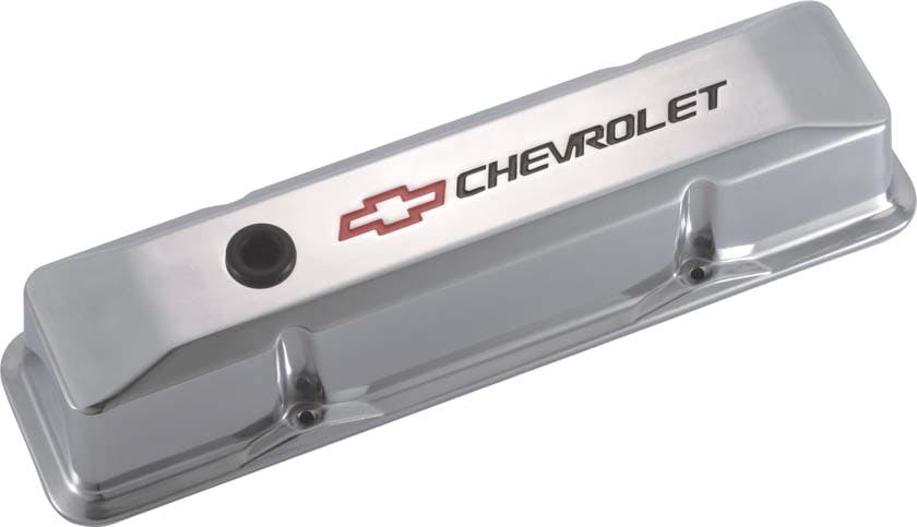 PROFORM 141-108 Engine Valve Covers; Tall Style; Die Cast; Polished with Bowtie Logo; SB Chevy