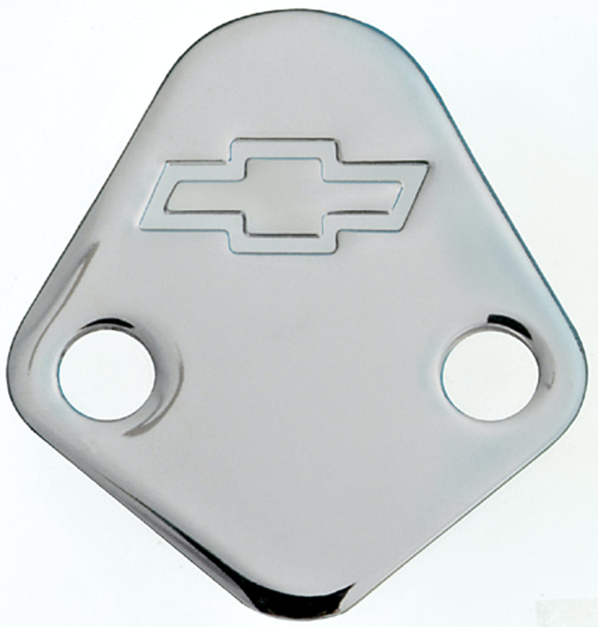 PROFORM 141-211 Fuel Pump Block-Off Plate; Chrome with Bowtie Logo; Fits BB Chevy V8 Engines