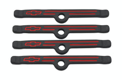 PROFORM 141-757 Engine Valve Cover Holdown Clamps; Black Crinkle w/Bowtie Logo; SB Chevy; 4 Pcs