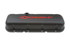 PROFORM 141-811 Engine Valve Covers; Stamped Steel; Tall; Black; w/ Bowtie Logo; Fits BB Chevy