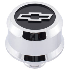 PROFORM 141-856 Slant-Edge Aluminum Breather Cap; Blackfield Bowtie Emblem; Push-In; Chrome