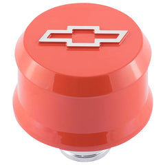 PROFORM 141-859 Slant-Edge Aluminum Breather Cap; Raised Bowtie Emblem; Push-In; Chevy Orange