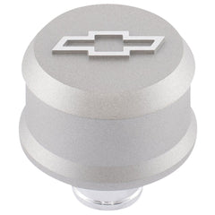 PROFORM 141-860 Slant-Edge Aluminum Breather Cap; Raised Bowtie Emblem; Push-In; Gray Crinkle